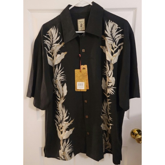 NWT Jamaica Jaxx Men's L/G Black Floral Hawaiian 100% Silk Button-Up Shirt - Picture 12 of 13